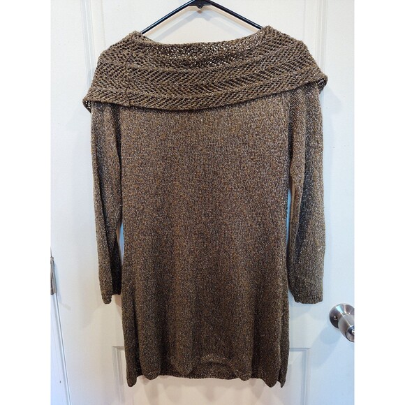 Women's Chico's Cowl Neck Shimmer Three Quarter Sleeve Sweater Small Olive Green - Picture 3 of 7